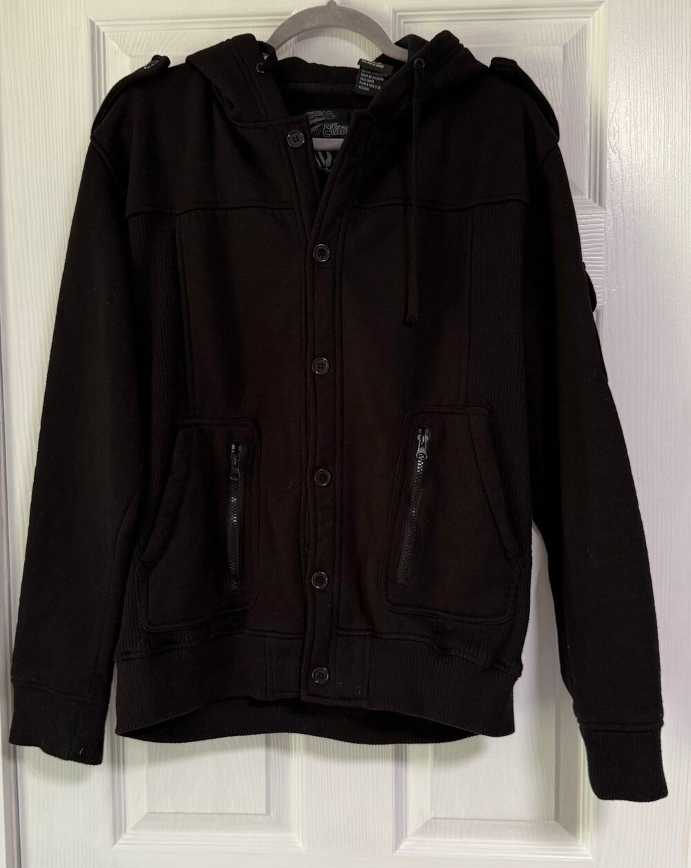 Elixir Men's Black Button Front Hooded Jacket Size Large